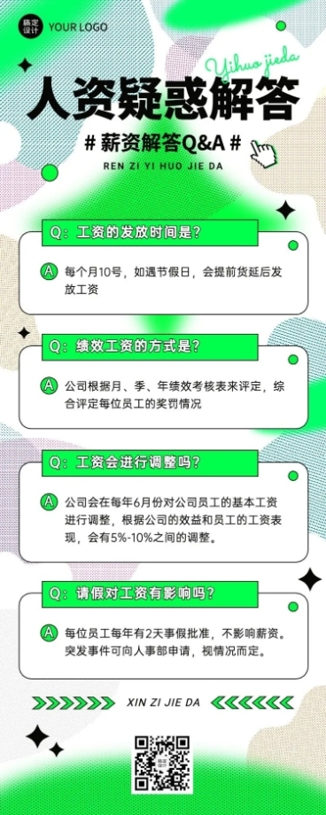 企业知识问答薪资绩效考核q&A长图海报简单预览效果