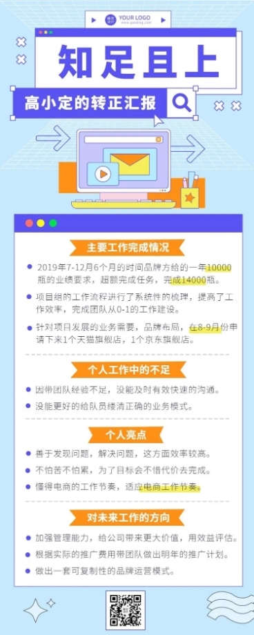 企业总结汇报员工转正汇报长图海报预览效果
