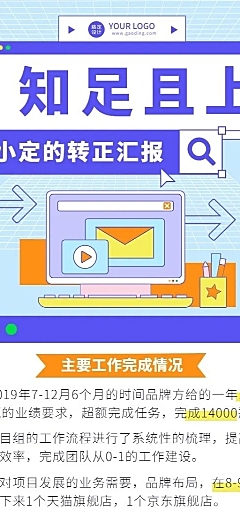 企业总结汇报员工转正汇报长图海报