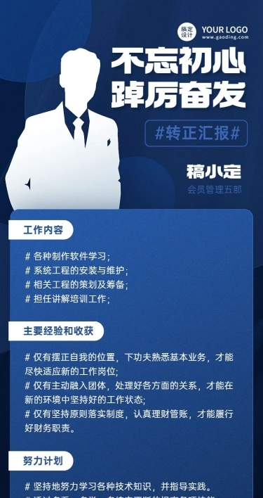 企业总结汇报员工转正汇报插画长图海报