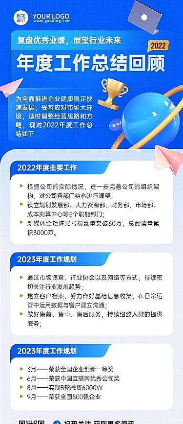 企业商务年度工作总结汇报长图海报
