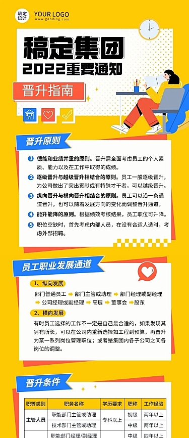 企业商务员工晋升指南流程解读插画文章长图