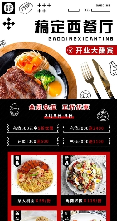 餐饮美食西餐新店开业简约风长图海报