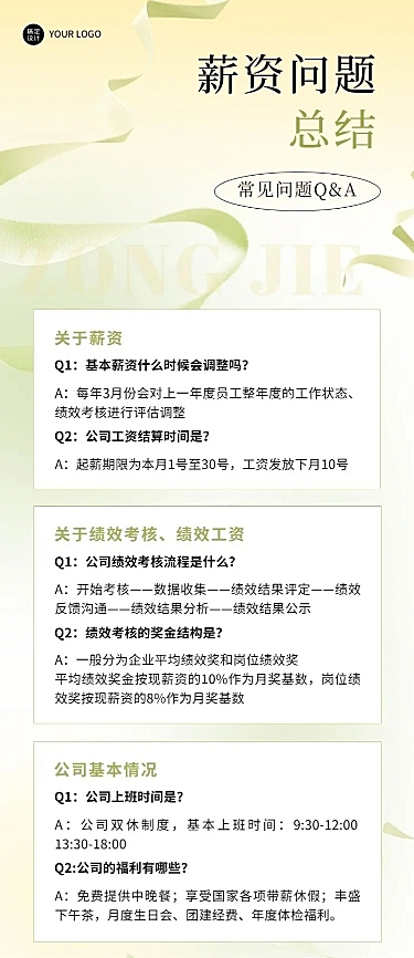 企业绩效考核薪资Q&A知识问答长图海报