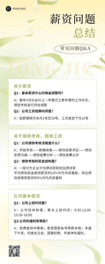 企业绩效考核薪资Q&A知识问答长图海报预览效果