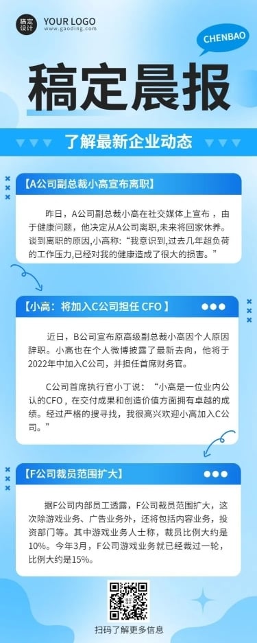 企业商务新闻资讯企业早报简约商务风长图海报