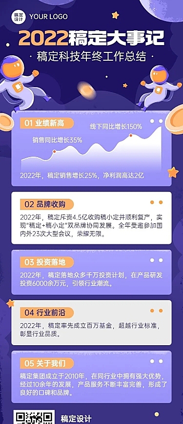 企业商务年度工作总结汇报插画长图海报