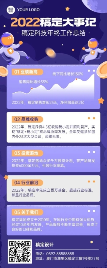 企业商务年度工作总结汇报插画长图海报预览效果