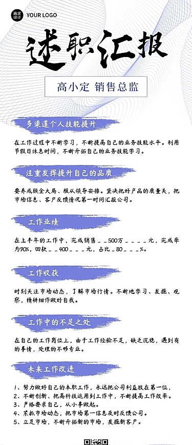 企业商务总结汇报员工述职汇报长图海报