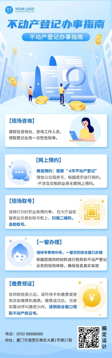 融媒体不动产登记办事指南插画文章长图