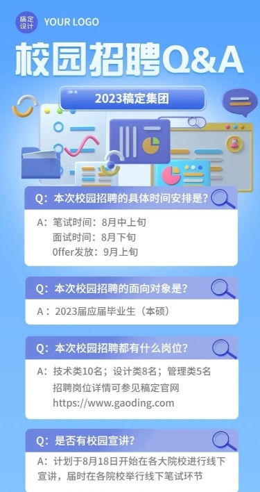 企业招聘问题知识问答Q&A长图海报