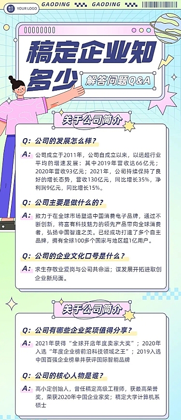 人资知识问答长图海报插画