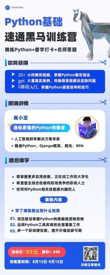 教育培训Python技能培训招生宣传插画长图海报预览效果