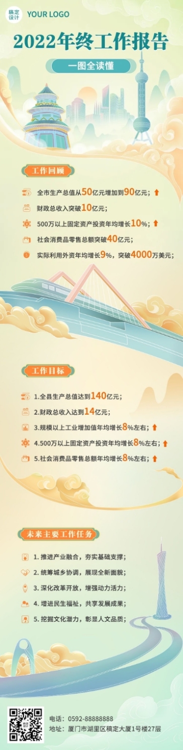 融媒体工作总结汇报插画文章长图预览效果