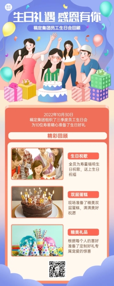 企业商务员工生日会活动回顾海报预览效果