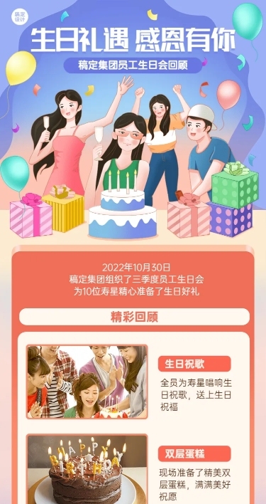 企业商务员工生日会活动回顾海报