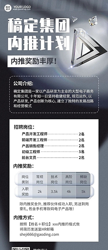 企业内部招聘内推公告长图海报