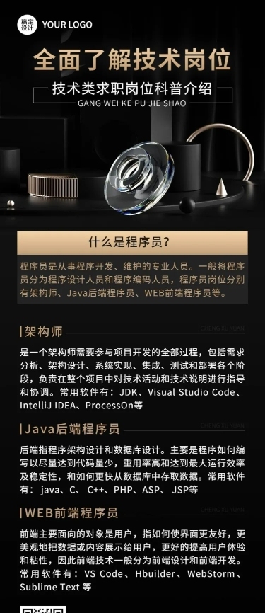 技术类求职岗位科普介绍商务风长图海报