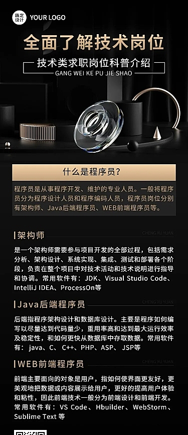 技术类求职岗位科普介绍商务风长图海报