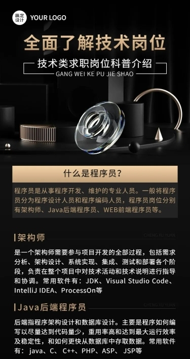 技术类求职岗位科普介绍商务风长图海报