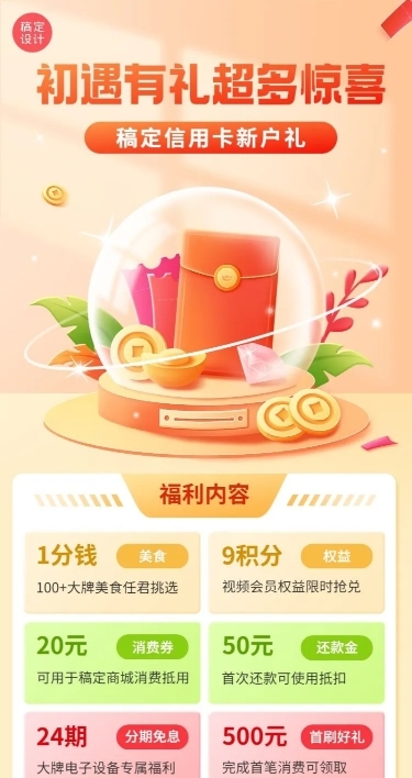 金融银行信用卡促销活动介绍2.5D长图海报