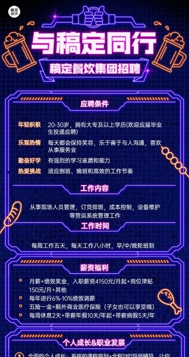 企业餐饮门店招聘长图海报排版