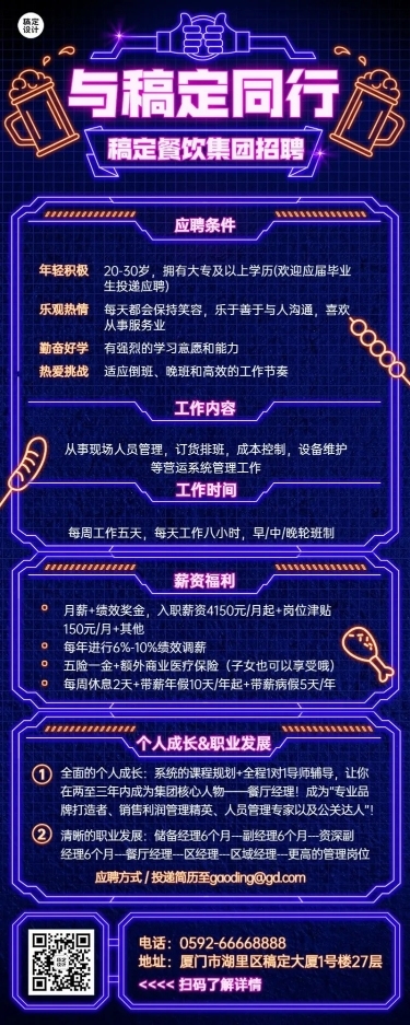 企业餐饮门店招聘长图海报排版
