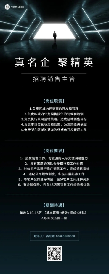 企业销售主管招聘长图海报预览效果