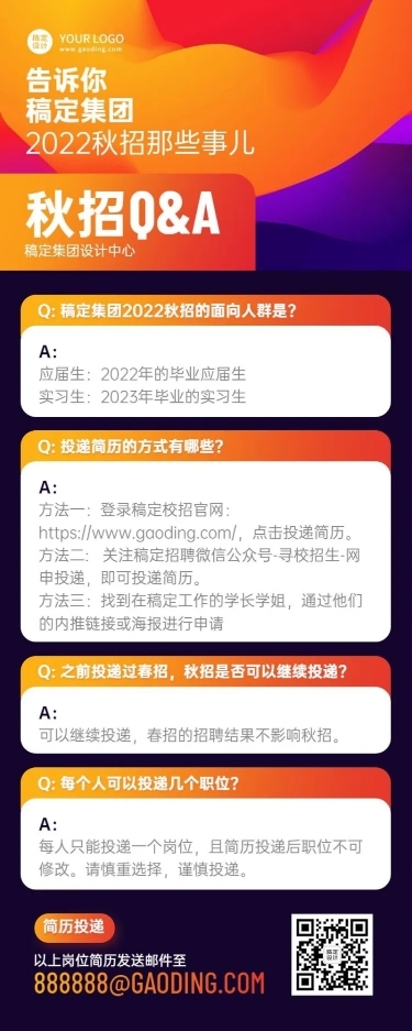 企业校园招聘问答Q&A长图海报排版标准