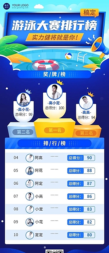 游泳运动比赛排行榜长图