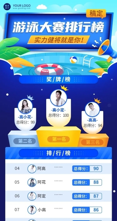 游泳运动比赛排行榜长图