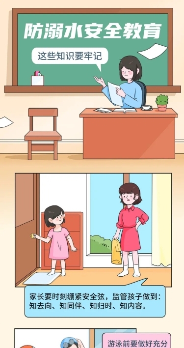 融媒体防溺水安全科普插画条漫