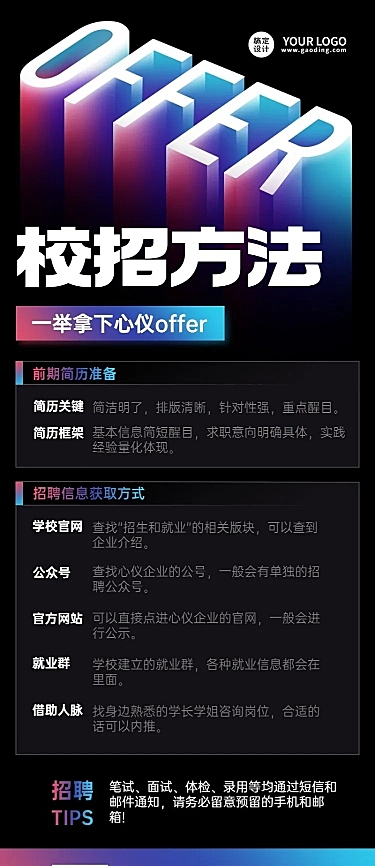 应届生校园招聘求职攻略指南长图海报