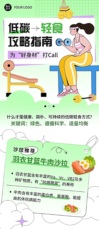 餐饮美食轻食攻略指南孟菲斯风文章长图