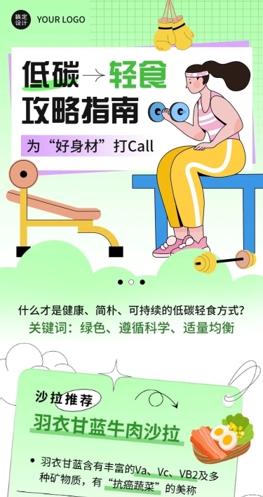 餐饮美食轻食攻略指南孟菲斯风文章长图