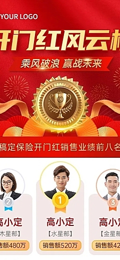 金融保险开门红销售表彰排行榜喜报喜庆长图海报
