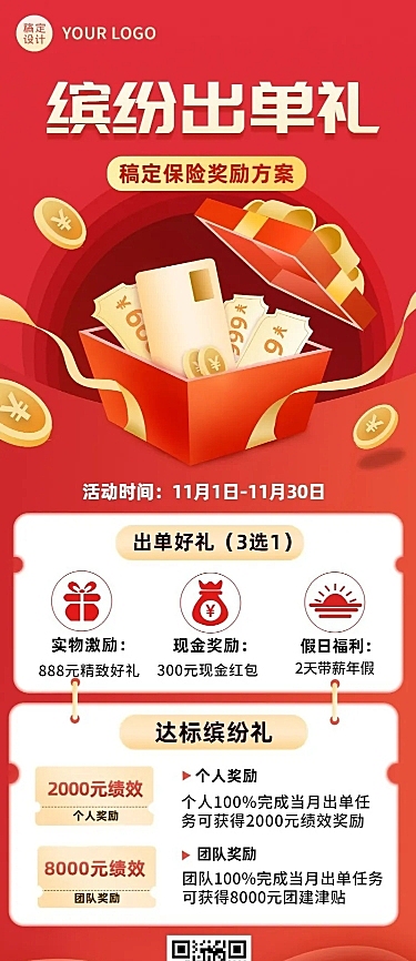 金融保险出单奖励方案介绍宣传长图海报