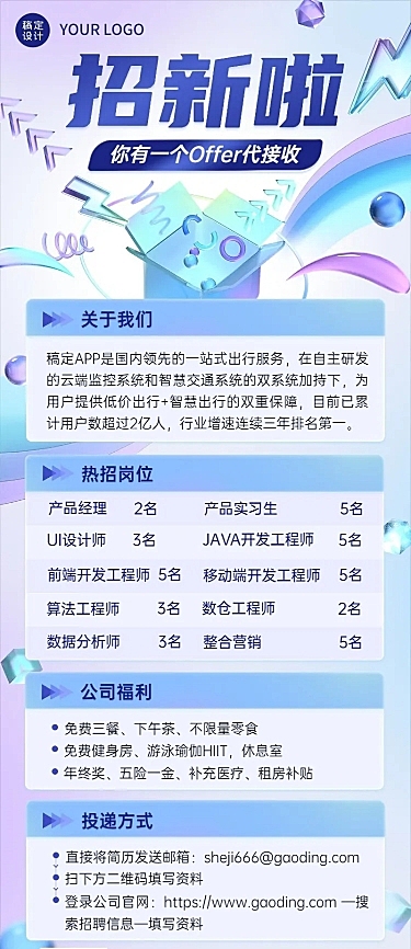 企业商务常规招聘信息汇总长图海报