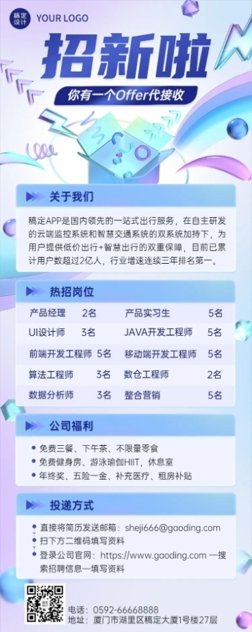 企业商务常规招聘信息汇总长图海报预览效果