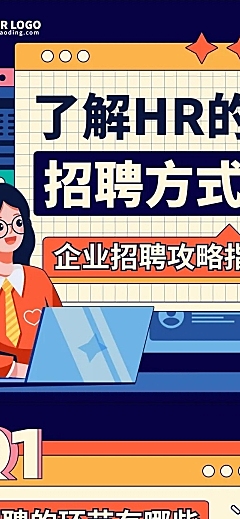 企业人事招聘攻略手绘风格文章长图-
