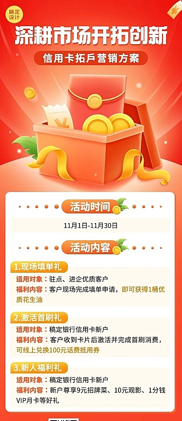 金融银行信用卡拓户营销方案宣传活动长图海报