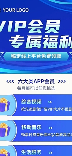 IT互联网科技平台会员权益展示长图海报