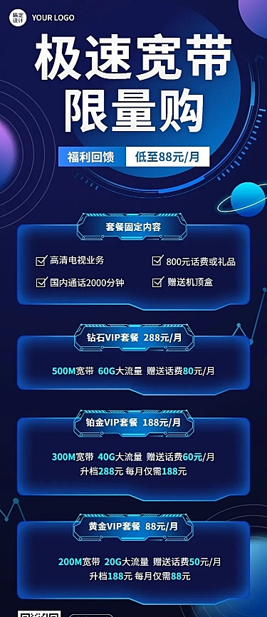 电信宽带套餐活动促销长图