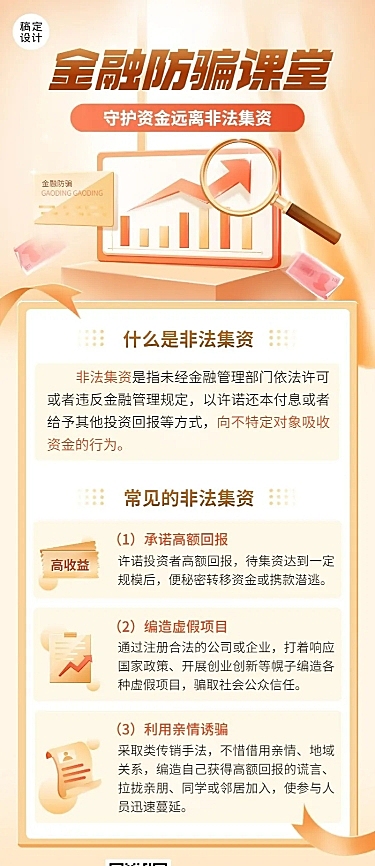 金融预防诈骗远离非法集资安全知识科普长图海报