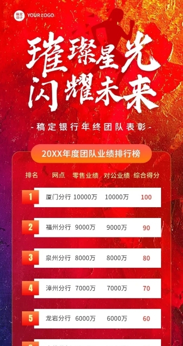 年终金融保险销售团队业绩表彰排行榜喜报战报激励风长图海报