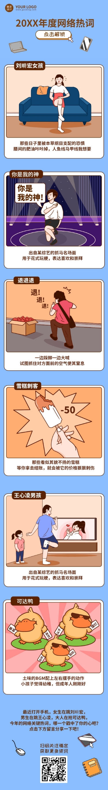 点击进入编辑 年终总结回顾网络热词插画条漫预览效果