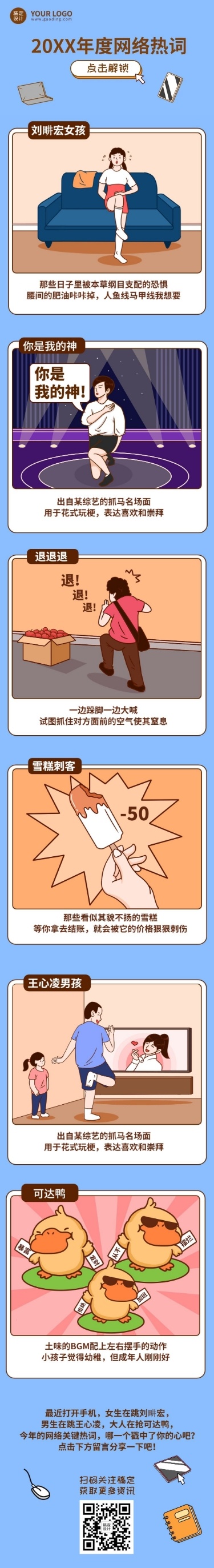 年终总结回顾网络热词插画条漫