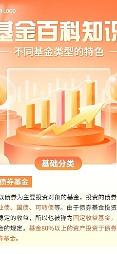 金融证券基金种类知识科普解读轻拟物风长图海报