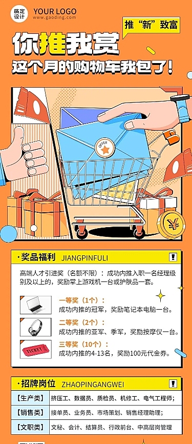 企业内部推荐招聘通知内推规则介绍长图海报