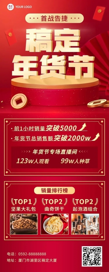 年货节业绩战报长图海报